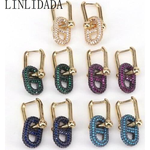 5Pairs 2021 New Arrival Gold Huggies Dangle Earrings Hip Hop Micro Pavd Rainbow Cubic Zircon Pig Nose Dangle Earrings