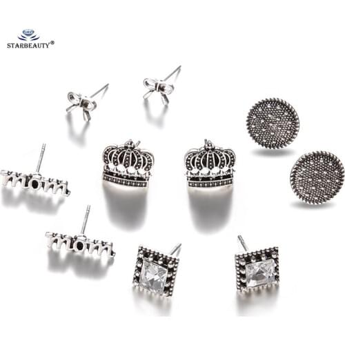 5 Pair/lot Eternal MOM Love Crwon Ear Fake Piercing Helix Piercing Tragus Nose Ring White Stone Earrings Pircing Body Jewelry