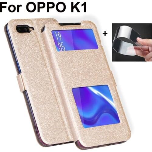 6.4" Open window capas cover For OPPO K1 Case Cover Luxury PU Leather Flip Cover For OPPO K 1 shell OPPOK1 coque battery fundas