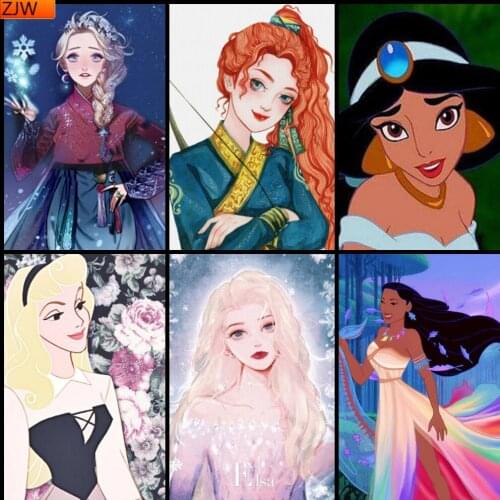 Disney 5D DIY Diamond Drawing Board Painted Princess Round Diamond Embroidery Three-dimensional Exquisite Decoration Handmade