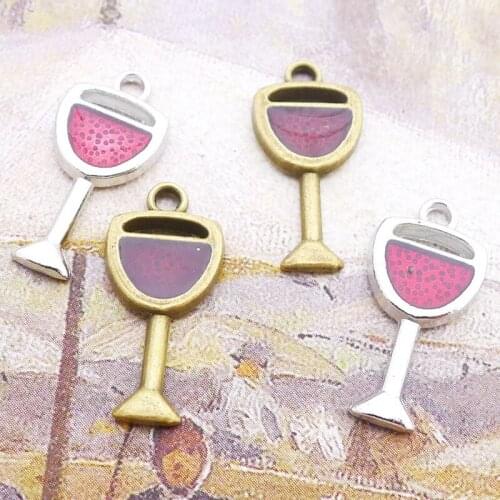 24pcs Red Wine Bottle Bronze Pendants, Diy Women Bracelet Earring Aesthetics Accessories Jewelry Making Tibetan Silver Color