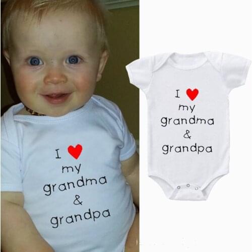 DERMSPE Love My Grandma Grandpa Printed Newborn Baby Romper Short Sleeve Round Neck Kids Toddler Jumpsuit Kids Cute Clothes
