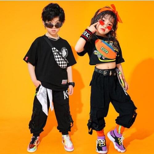 Kids Cool Hip Hop Show Outfits Carnival Tshirt Cargo Pants For Girls Boys Ballroom Stage Jazz Dance Costume Clothes Street Wear