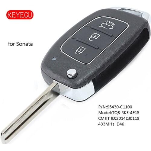 Keyecu Flip Remote Key 3 Button Fob 433MHz ID46 Chip for Hyundai Sonata 2015-2017 P/N: 95430-C1100