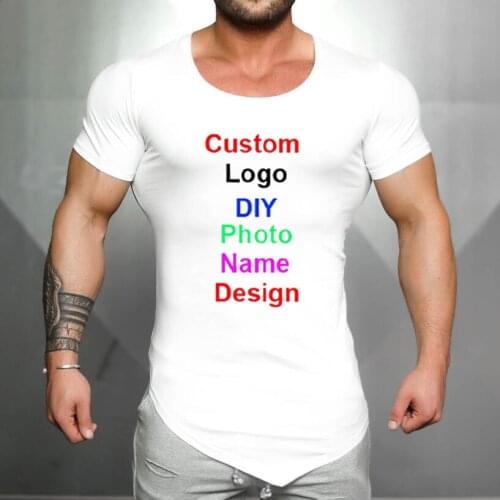 DIY Logo OWN Design Customized Cotton Sports T-Shirt Men Gym Clothing Summer Fashion Tops Tees Bodybuilding Fitness T shirt