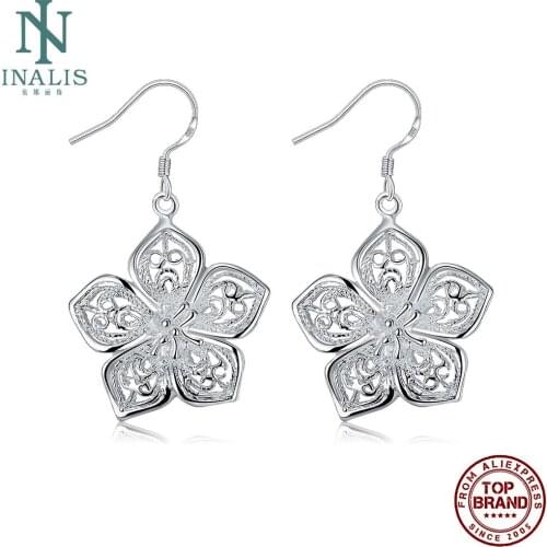 INALIS Simple Hollow Flower Shape White Romantic Drop Earrings Women Engagement Female Copper Earring Wedding Fashion Jewelry