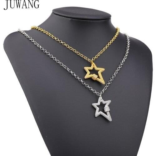 JUWANG 2020 New Fashion Necklaces Jewelry Cubic Zirconia Hooks Pendant Punk Style DIY O-chain Necklaces For Women Men
