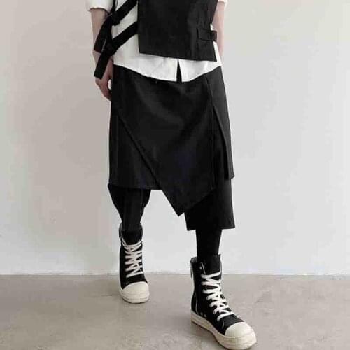Summer New Japanese Mens Trend Personality Loose Skirt Pants Yamamoto Fashion Irregular Casual Pants 2-piece Harem Pants
