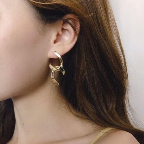 SRCOI Fashion Gold Color Double C Cross Stud Earring Vintage Simple Metal Knot Earring For Women Girls Jewelry Accessories