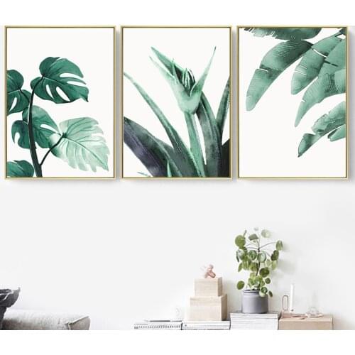Wall Art Canvas Painting Green Tropical Leaves Plant Nordic Posters And Prints Wall Pictures For Living Room Bedroom Home Decor