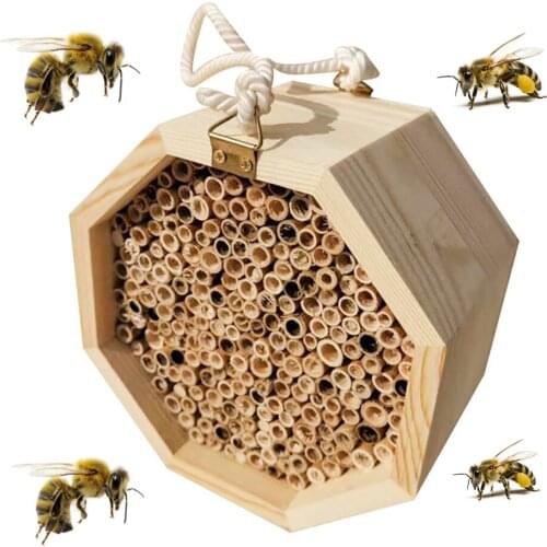 Handmade Natural Bamboo Bee Hive Mason Bee House Attracts Peaceful Bee Pollinators for the Garden