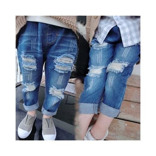 New 2019 Baby Boys Girls Hole Jeans 3-7 Years Kids Ripped Scratched Denim Trousers Children Spring Autumn Fashion Brand Pants