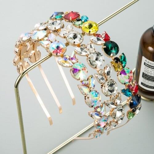 New 2021 Simple Metal Hairband Crystal Headband Geometric Rhinestone Diamond Headbands for Women Hair Accessories