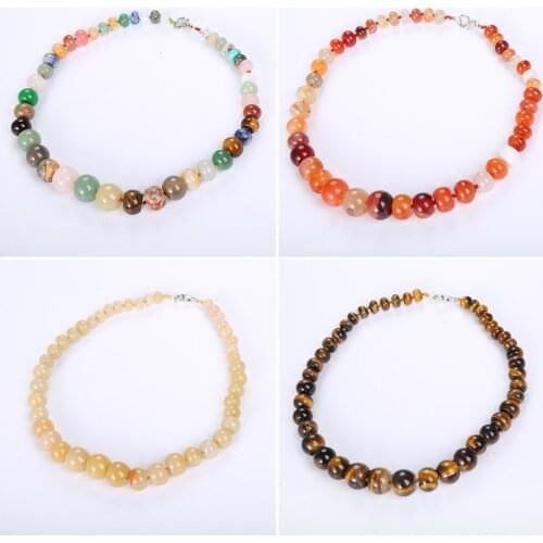 10-18mm Natural Stone Beads Necklace Statement Pendant Choker Bib Collar Jewelry For Women Brazil Stone Opal Tiger Eye Sandstone