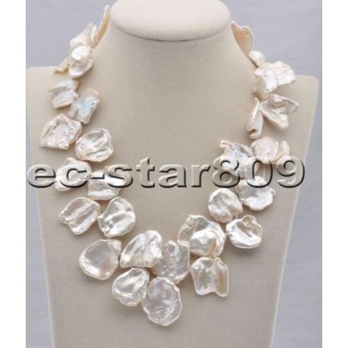 P6780 19" Big 30mm White Baroque Lamina Keshi Pearl Necklace Choker