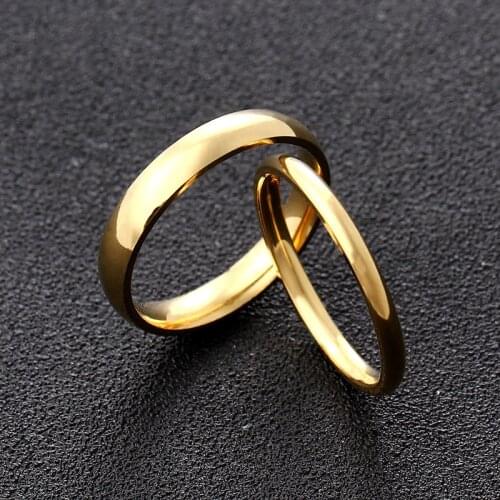 MANGOPIE4mm 2mm Gold Titanium Steel Couple Ring for Men and Women