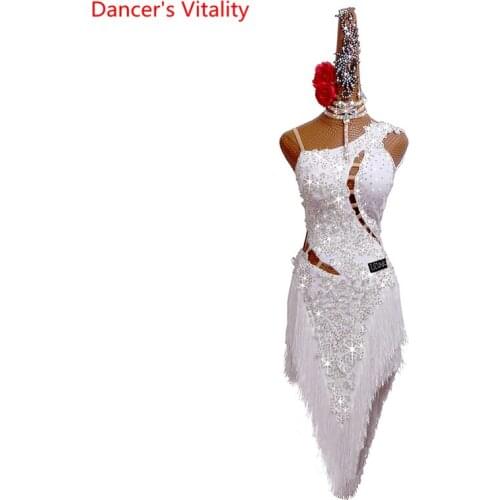 Latin Dance Dress Children Female Adult Tassel Suspenders Backless Chacha Dancing Dress Professional Competition Dance Wear