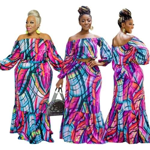 Plus Size Sets Wholesale Two Piece Set Women Skirt Suits 4xl 5xl Sexy Off Shoulder Print Casual Streetwear Outfits Dropshipping