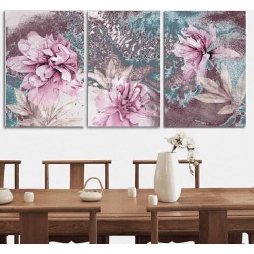 SELFLESSLY Pastoral Style Colorful Flowers Abstract Canvas Print Wall Picture for Living Room Dining Room Home Decor No Frame