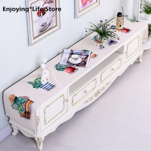 Nordic Cotton Linen Table Runner Plant Flamingo Printing Table Runner Wedding Rectangular Table Cover Cupboard Cloth