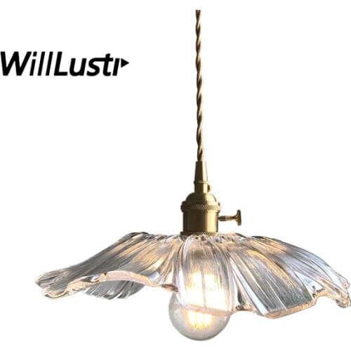 Glass Flower Pendant Light Handmade Copper Base Restaurant Hotel Bar Corridor Balcony Bedroom Delicate Nordic Suspension Lamp