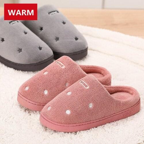 Womens Home Slippers New Winter Warm House Cotton Fabric Couple Indoor Non-Slip Soft Plush Slipper Fur Bedroom Floor Shoes