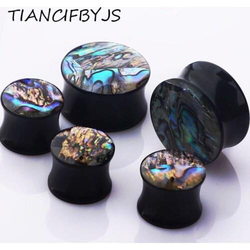 TIANCIFBYJS Nature Handmade Abalone Shell Inlay Sono Acrylic Saddle Ear Plugs Tunnels Gauges 8-20mm Body Jewelry Flesh Tunnel
