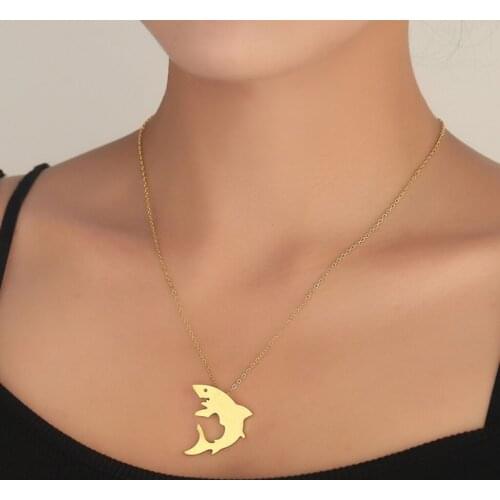Punk Stainless Steal Shark Necklaces for Men Women Simple Shark Choker Sea Animal Pendant Trendy Beach Jewelry Gift