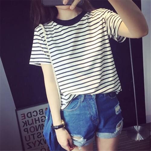 Free shipping 2017 tops new summer style stripe ladies t shirt women clothes best girl t shirt casual fashion female AW7811