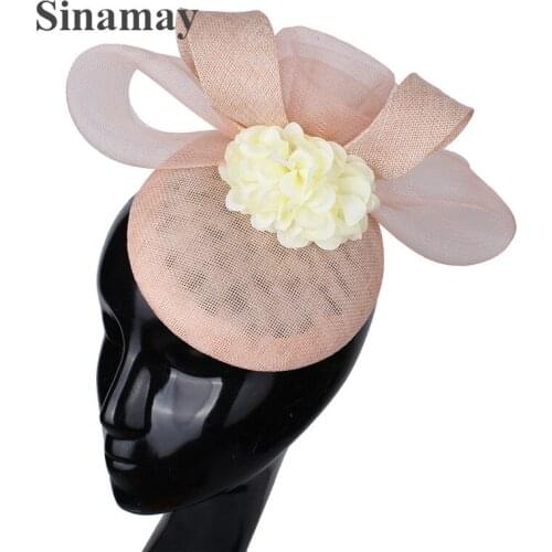 Nice Show Party Millinery Mesh Caps Dark Peach With Ivory Flower Women Fascinator Hat Headband Elegant Fancy New Headpiece