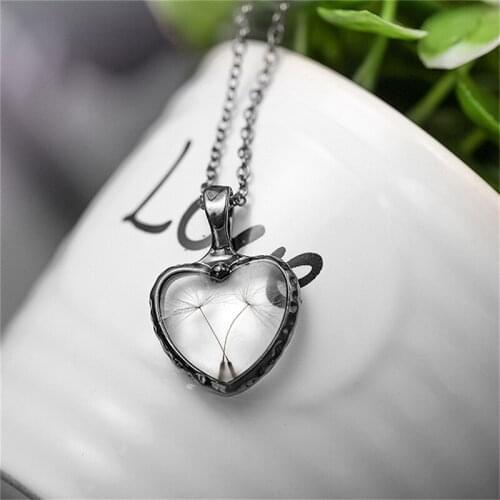 Women Necklace Dandelion Love Heart Pendant Necklace Charm Trendy Natural Dandelion Pendant Transparent Lucky WISH Glass Ball