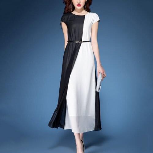 2021 Women Spring Summer O Neck Slim Silk Dresses Lady Spliced Short Sleeve High Waist Dress Female Elegant Lace Up Vestidos J70