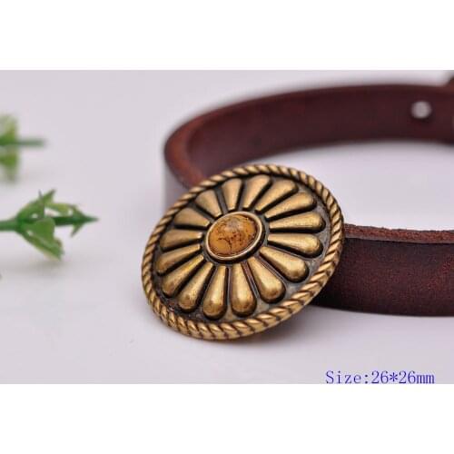 10pc 26X26MM Beauty Tribal Yellow Turquoise Antique Brass Bohemian Flower Leathercraft Conchos