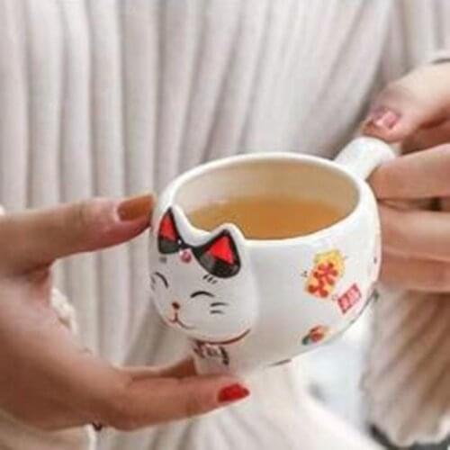 100 Ml Japanese Style Maneki Neko Espresso Cups Kawaii Lucky Cat Mug For Tea Ceramic Tea Coffee Cups with Handle