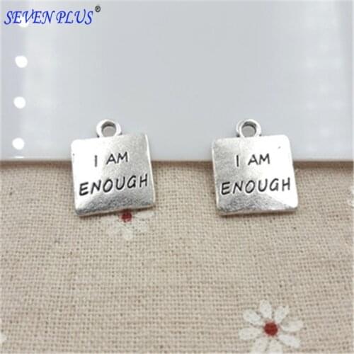 2017 Popular 20 Pieces/Lot 16mm antique silver plated jewelry i am enough feeling words Charm Pendant for DIY making
