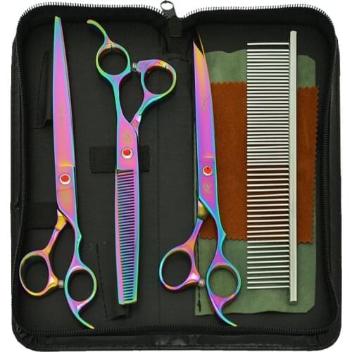 8.0" Professional Pets Grooming Scissors Comb Forceps Dog Cat Hairdressing Shears Animals Cutting Thinning Curved Tijeras B0051A