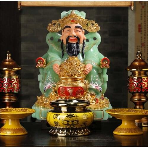 Asia Temple Worship High grade jade God of wealth Buddha statue HOME company shop bring money GOOD luck CAI SHEN gilding statue