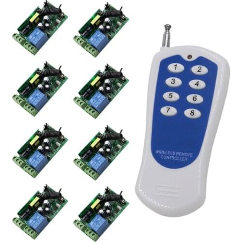 Long Distance 1000W 1CH AC 85V 100V 110V 220V 250V RF Wireless Remote Control Switch 8 Receivers & 1 Wireless Remote Controller