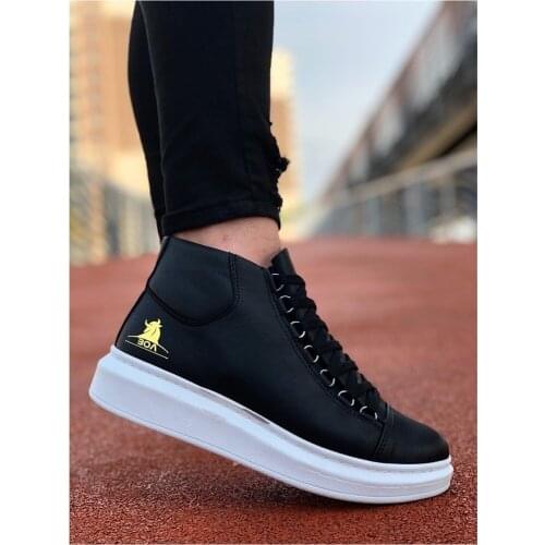 BA0032 BOA Laced Snekaers Black High Bottom Half Ankle Boot