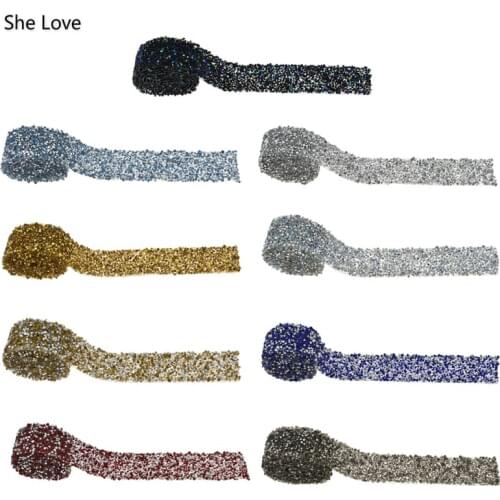 Chzimade 1 Yard Beaded Rhinestone Trim Iron On Diamond Crystal Ribbon Wrap Dress Trim Sewing Accessories