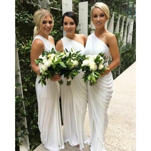 Elegant Sheath Long One Shoulder Bridesmaid Dresses Custom Floor Length Zipper Back Ivory Strethcy Formal Wedding Party Dresses