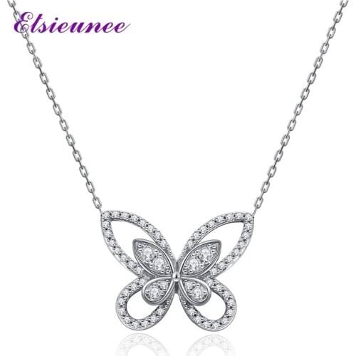 ELSIEUNEE Butterfly 925 Sterling Silver Simulated Moissanite Diamond Pendent Necklaces Wedding Engagement Fine Jewelry Wholesale