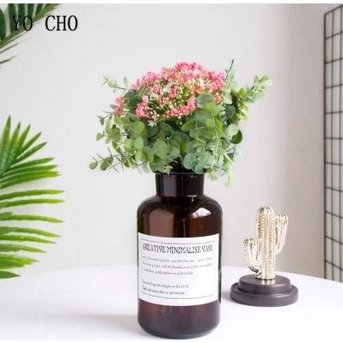 YO CHO Artificial Green Eucylaptus with Babys-breath Leaves Flower Bouquets Fake Decorative Flowers for Wedding Home Garden