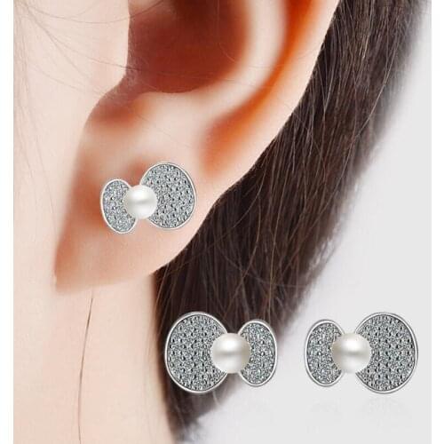 KOFSAC Korean Temperament Sewwt Pearl Earring 925 Sterling Silver Stud Earring For Women Engagement Party Jewelry Cute Girl Gift