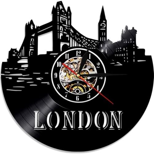 London Cityscape Skyline Wall Art Decor England Big Ben Scenery Wall Clock UK London England City Vinyl Record Wall Clock