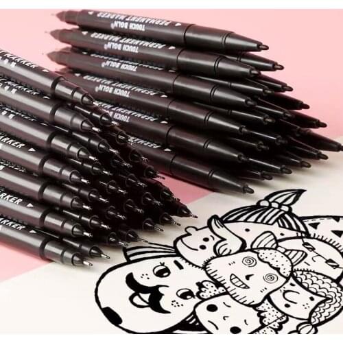 5 Pcs/Lot Wholesale Twin Tip Permanent Marker Pen Fine Point Waterproof Ink Thin Nib Crude Nib Black Ink 0.5mm-1mm Fine Color