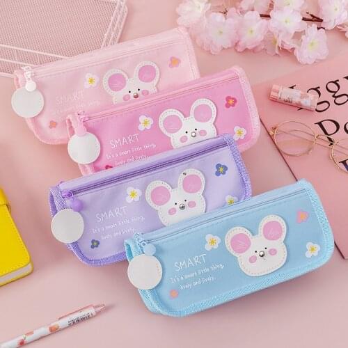 Cute Mouse Pencil Case Student Cartoons Fabric Pen Box High Capacity School Stationery Pencil Pouch Bag