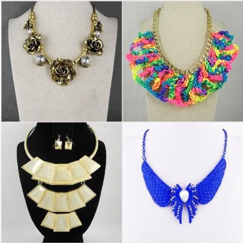 Fashion Jewelry Necklace Pendent Retro Bronze Flowers Beads Rainbow Color Cloth Woven Collar Pink Emanel Blocks Tassel E