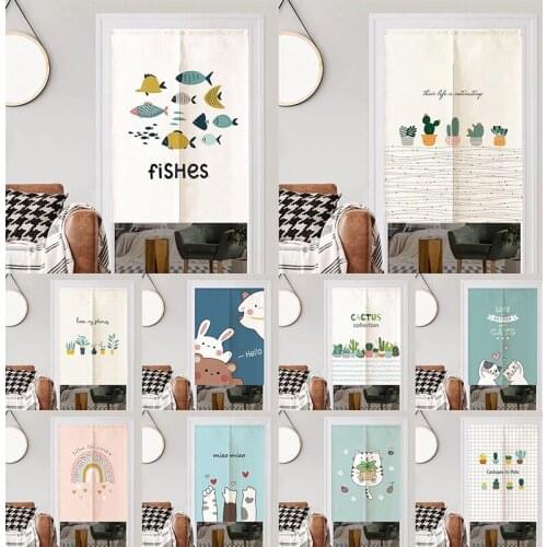 Cartoon Fabric Curtain Household Partition Curtain Bedroom Door Curtain Half Panel Curtain Blackout Curtain Without Punching