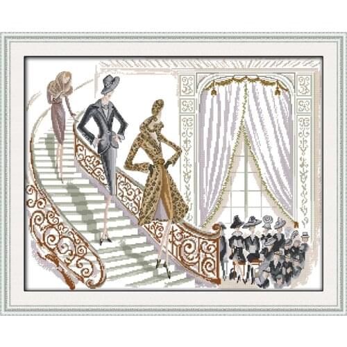 Fashion show cross stitch kit 14ct 11ct count print canvas stitching embroidery DIY handmade needlework